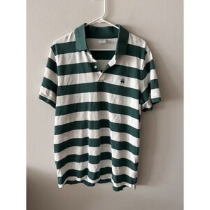 Brooks Brothers Polo Shirt Mens XL Green Striped Knit Rugby Preppy Logo Cotton